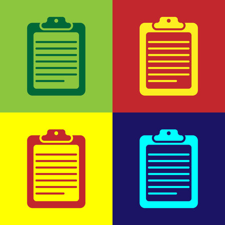 Color Clipboard with document icon isolated on color backgrounds. Flat design. Vector Illustrationのイラスト素材