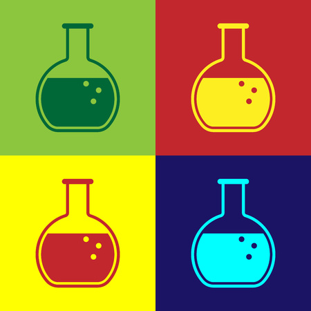 Color Test tube and flask - chemical laboratory test icon isolated on color backgrounds. Flat design. Vector Illustrationのイラスト素材