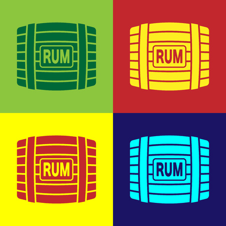 Color Wooden barrel with rum icon isolated on color backgrounds. Flat design. Vector Illustrationのイラスト素材