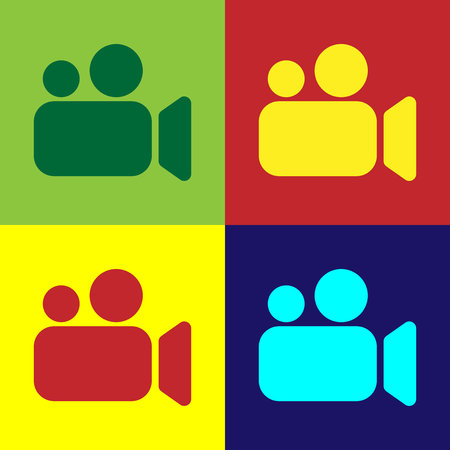 Color Movie or Video camera icon isolated on color backgrounds. Cinema camera icon. Flat design. Vector Illustrationのイラスト素材