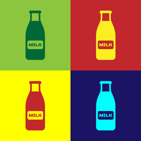Color Closed glass bottle with milk and cap icon isolated on color backgrounds. Flat design. Vector Illustrationのイラスト素材