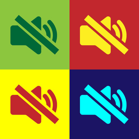 Color Speaker mute icon isolated on color backgrounds. No sound icon. Volume Off symbol. Flat design. Vector Illustrationのイラスト素材