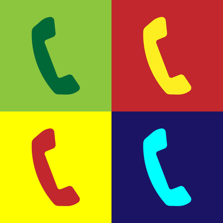Color Telephone handset icon isolated on color backgrounds. Phone sign. Flat design. Vector Illustrationのイラスト素材