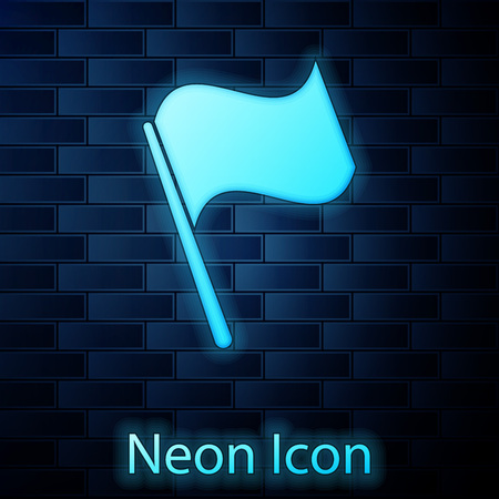 Glowing neon Flag icon isolated on brick wall background. Vector Illustrationのイラスト素材