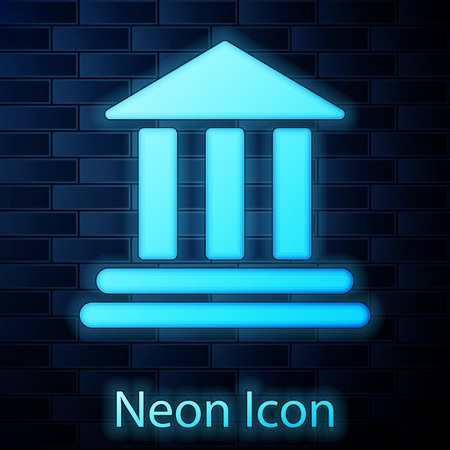 Glowing neon Bank building icon isolated on brick wall background. Vector Illustrationのイラスト素材