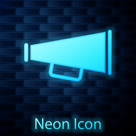 Glowing neon Megaphone icon isolated on brick wall background. Vector Illustrationのイラスト素材