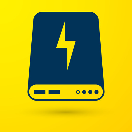 Blue Power bank icon isolated on yellow background. Portable charging device. Vector Illustrationのイラスト素材
