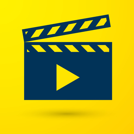 Blue Movie clapper icon isolated on yellow background. Film clapper board icon. Clapperboard sign. Cinema production or media industry concept. Vector Illustrationのイラスト素材