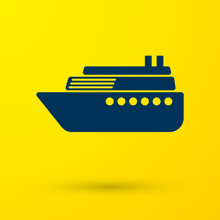 Blue Ship icon isolated on yellow background. Vector Illustrationのイラスト素材