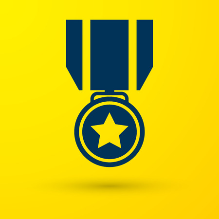 Blue Medal with star icon isolated on yellow background. Winner achievement sign. Award medal. Vector Illustrationのイラスト素材