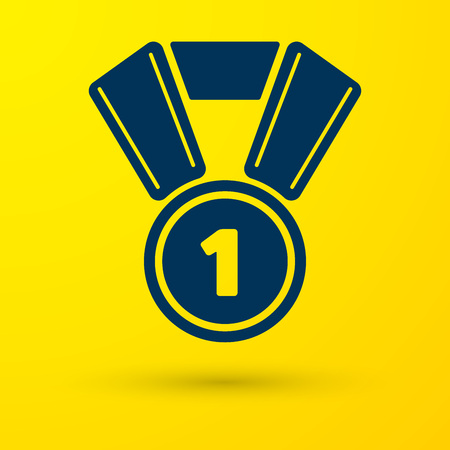 Blue Medal icon isolated on yellow background. Winner symbol. Vector Illustrationのイラスト素材