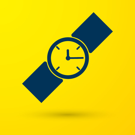 Blue Wrist watch icon isolated on yellow background. Wristwatch icon. Vector Illustrationのイラスト素材