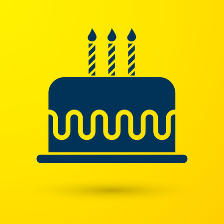 Blue Cake with burning candles icon isolated on yellow background. Happy Birthday. Vector Illustrationのイラスト素材