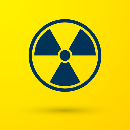 Blue Radioactive icon isolated on yellow background. Radioactive toxic symbol. Radiation Hazard sign. Vector Illustrationのイラスト素材