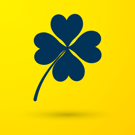 Blue Four leaf clover icon isolated on yellow background. Happy Saint Patrick day. Vector Illustrationのイラスト素材