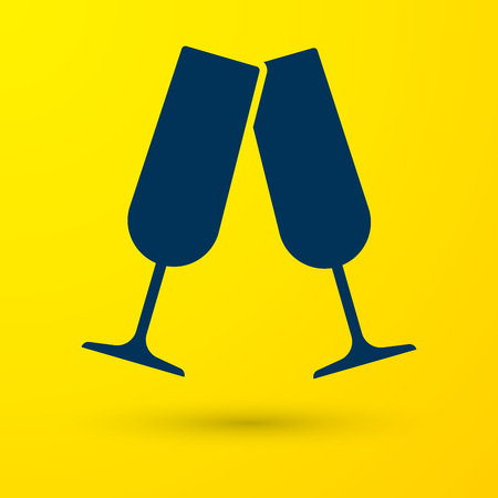 Blue Glasses of champagne icon isolated on yellow background. Vector Illustrationのイラスト素材