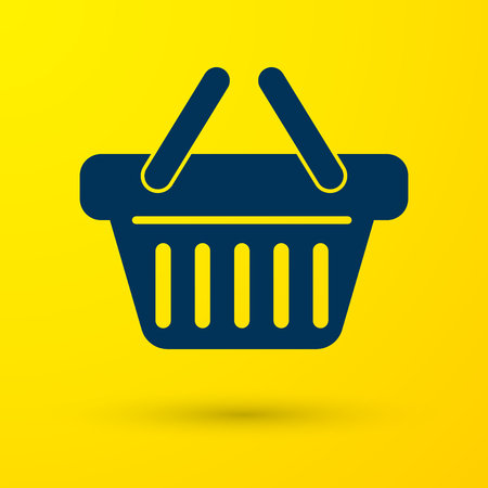 Blue Shopping basket icon isolated on yellow background. Vector Illustrationのイラスト素材