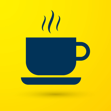 Blue Coffee cup icon isolated on yellow background. Tea cup. Hot drink coffee. Vector Illustrationのイラスト素材