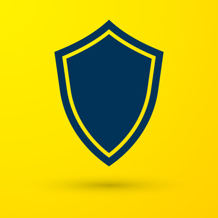 Blue Shield icon isolated on yellow background. Guard sign. Vector Illustrationのイラスト素材