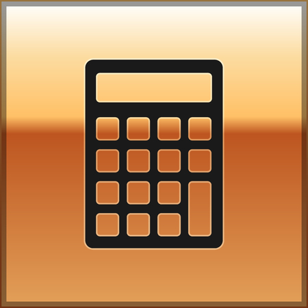 Black Calculator icon isolated on gold background. Accounting symbol. Business calculations mathematics education and finance. Vector Illustrationのイラスト素材