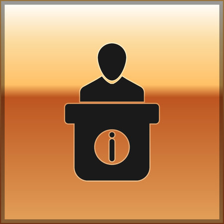 Black Information desk icon isolated on gold background. Man silhouette standing at information desk. Help person symbol. Information counter icon. Vector Illustrationのイラスト素材