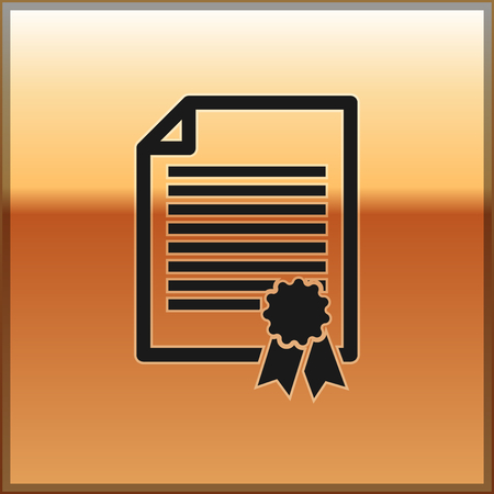 Black Certificate template icon isolated on gold background. Degree icon. Achievement, award, grant, diploma concepts. Business success certificate. Vector Illustrationのイラスト素材