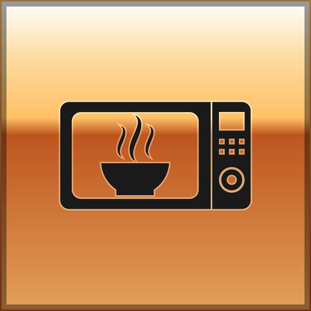 Black Microwave oven icon isolated on gold background. Home appliances icon.Vector Illustrationのイラスト素材