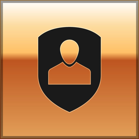 Black User protection icon isolated on gold background. Secure user login, password protected, personal data protection, authentication icon. Vector Illustrationのイラスト素材