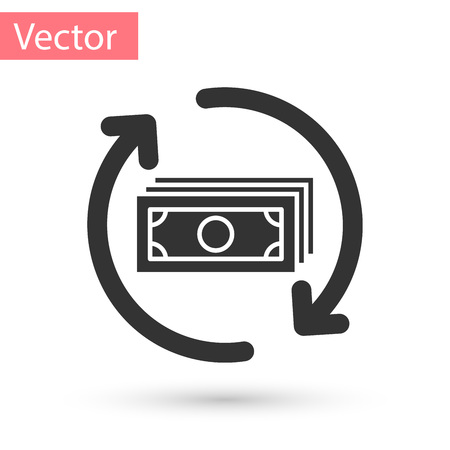 Grey Refund money icon isolated on white background. Financial services, cash back concept, money refund, return on investment, savings account. Vector Illustrationのイラスト素材