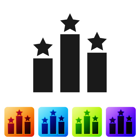 Black Ranking star icon isolated on white background. Star rating system. Favorite, best rating, award symbol. Set icon in color square buttons. Vector Illustrationのイラスト素材