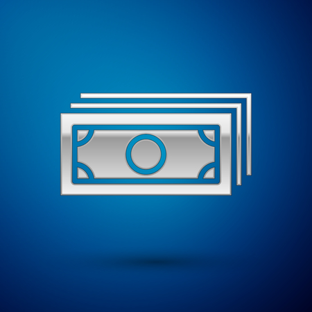 Silver Stacks paper money cash icon isolated on blue background. Money banknotes stacks. Bill currency. Vector Illustrationのイラスト素材