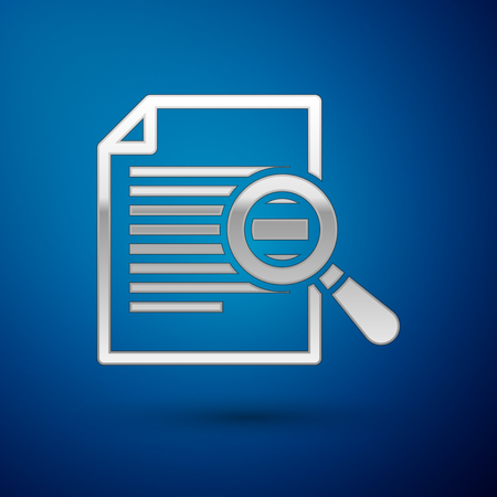 Silver Document with search icon isolated on blue background. File and magnifying glass icon. Analytics research sign. Vector Illustrationのイラスト素材