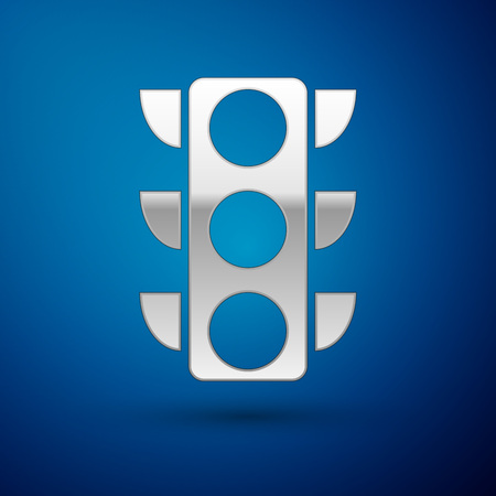 Silver Traffic light icon isolated on blue background. Vector Illustrationのイラスト素材