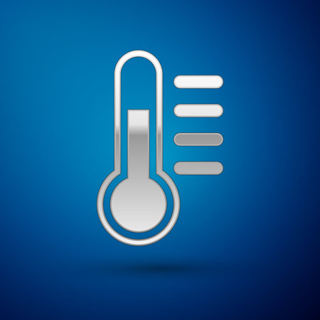 Silver Thermometer icon isolated on blue background. Vector Illustration