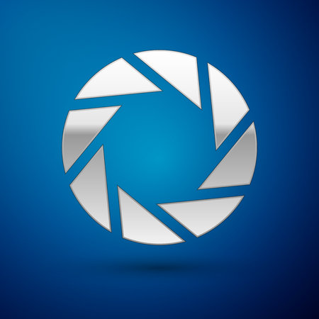 Silver Camera shutter icon isolated on blue background. Vector Illustrationのイラスト素材