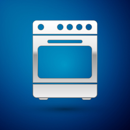 Silver Oven icon isolated on blue background. Stove gas oven sign. Vector Illustrationのイラスト素材