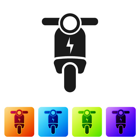 Black Electric scooter icon isolated on white background. Set icon in color square buttons. Vector Illustrationのイラスト素材