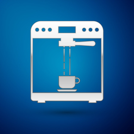 Silver Coffee machine and coffee cup icon isolated on blue background. Vector Illustrationのイラスト素材