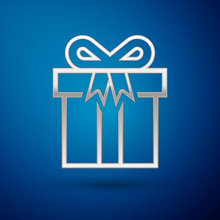 Silver Gift box icon isolated on blue background. Vector Illustrationのイラスト素材