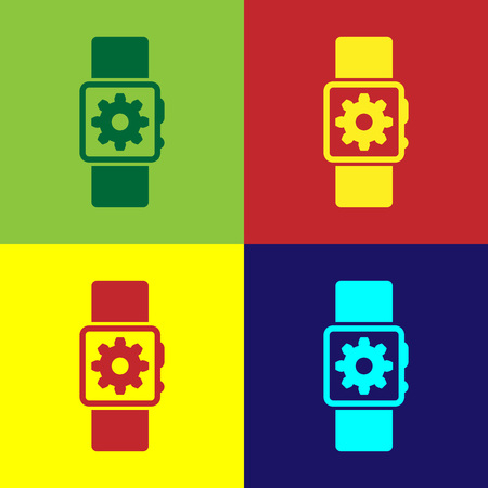 Color Smartwatch setting icon isolated on color backgrounds. Smart watch settings. Flat design. Vector Illustrationのイラスト素材