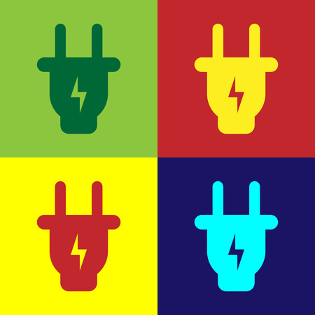 Color Electric plug icon isolated on color backgrounds. Concept of connection and disconnection of the electricity. Flat design. Vector Illustrationのイラスト素材