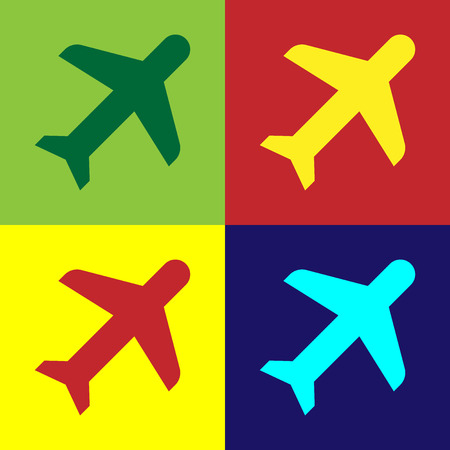 Color Plane icon isolated on color backgrounds. Flying airplane icon. Airliner sign. Flat design. Vector Illustrationのイラスト素材