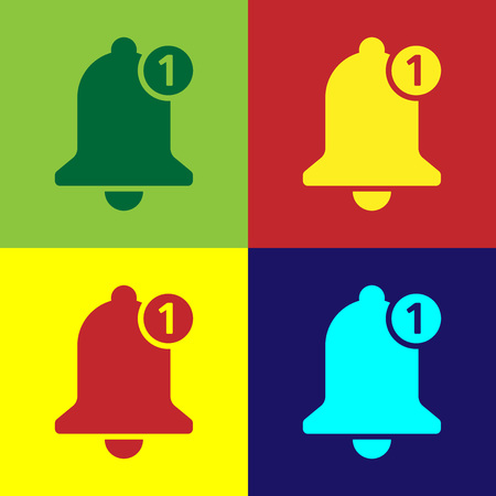 Color Bell icon isolated on color backgrounds. New Notification icon. New message icon. Flat design. Vector Illustrationのイラスト素材