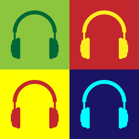 Color Headphones icon isolated on color backgrounds. Earphones sign. Concept object for listening to music, service, communication and operator. Flat design. Vector Illustrationのイラスト素材