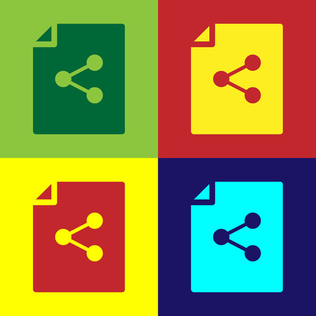 Color Share file icon isolated on color backgrounds. File sharing. File transfer sign. Flat design. Vector Illustrationのイラスト素材
