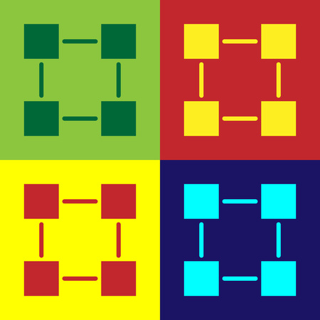 Color Blockchain technology icon isolated on color backgrounds. Cryptocurrency data sign. Abstract geometric block chain network technology business. Vector Illustrationのイラスト素材