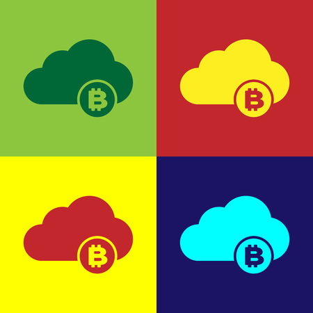 Color Cryptocurrency cloud mining icon isolated on color backgrounds. Blockchain technology, bitcoin, digital money market, cryptocoin wallet. Vector Illustrationのイラスト素材