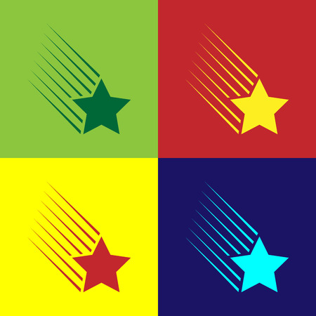 Color Falling star icon isolated on color backgrounds. Shooting star with star trail. Meteoroid, meteorite, comet, asteroid, star icon. Flat design. Vector Illustrationのイラスト素材