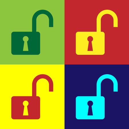Color Open padlock icon isolated on color backgrounds. Opened lock sign. Cyber security concept. Digital data protection. Safety safety. Vector Illustrationのイラスト素材