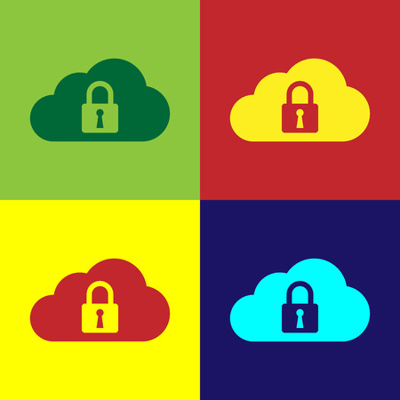 Color Cloud computing lock icon isolated on color backgrounds. Security, safety, protection concept. Vector Illustrationのイラスト素材